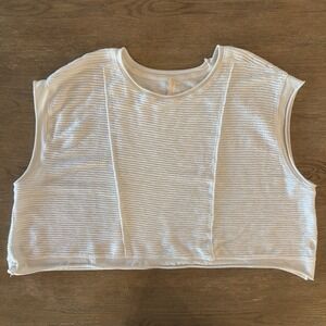 FP Movement Oversized Crop Muscle Tee-Textured Knit-Ivory-Rolled Hems-Size S